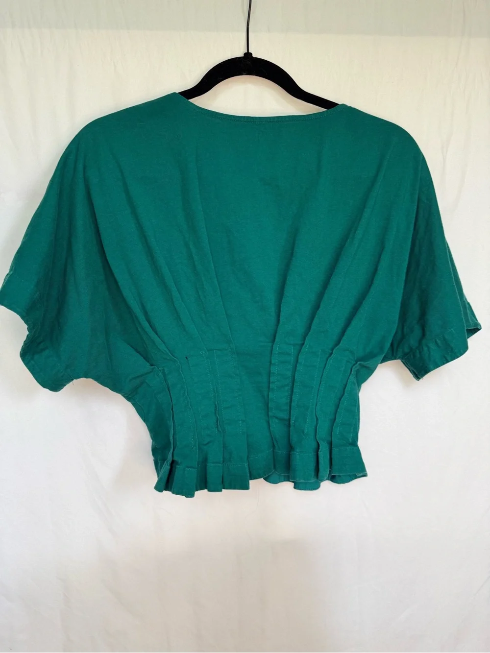 Anthropologie Deep Emerald V-Neck Pleated Peplum Blouse - Picture 4 of 4